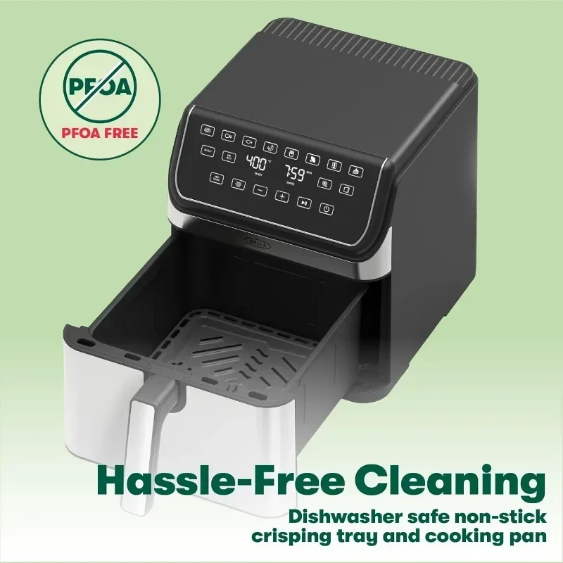 Penggorengan udara Digital besar Ukuran Keluarga anti-lengket keranjang memasak dan nampan renyah penutup otomatis baja tahan karat