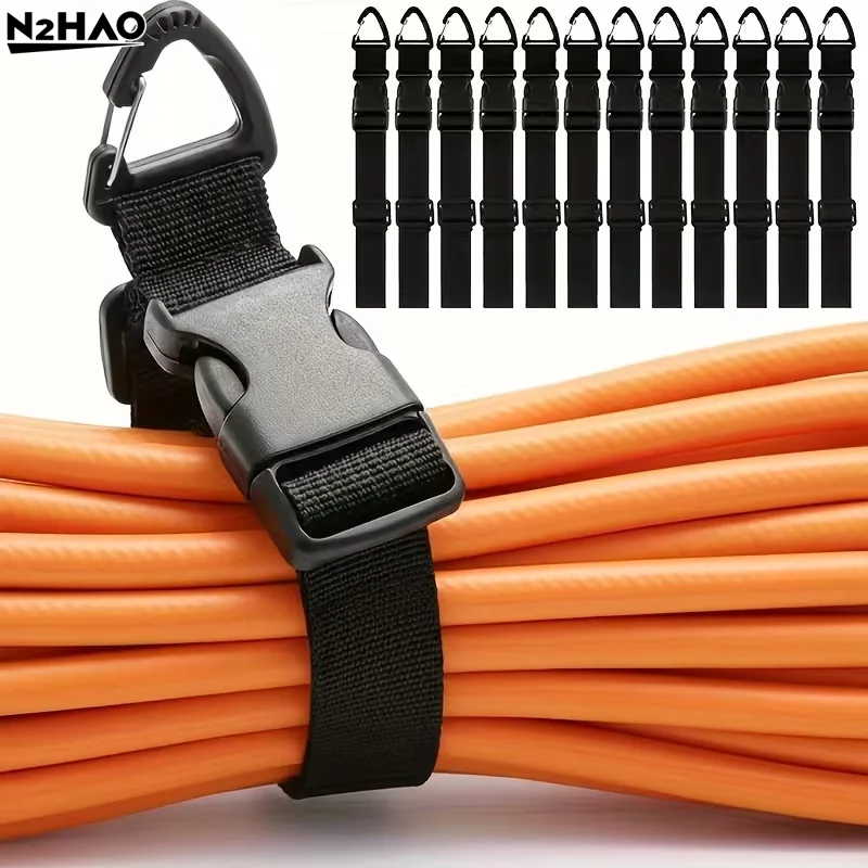5PCS Black Adjustable Extension Cord Organizer With 3-Axis Buckle - Heavy-Duty Storage Strap For Workshop & Garage Organization