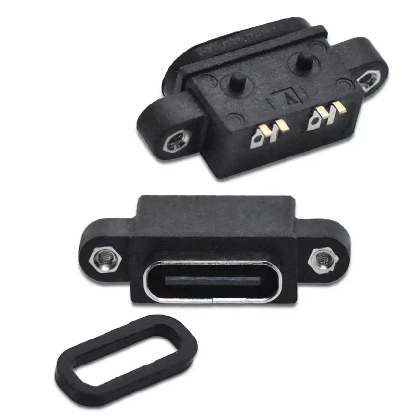 

TYPE C 4Pin Waterproof Female USB C Socket Port with Screw Hole Fast Charge Charging Interface 180 Degree Connector