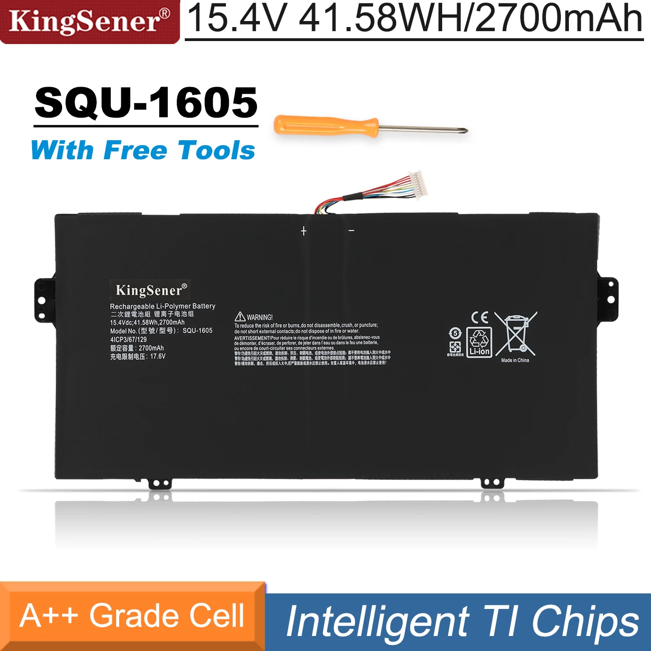 KingSener SQU-1605 Laptop battery For ACER Swift 7 S7-371 SF713-51 For Acer Spin 7 SP714-51  41CP3/67/129 15.4V 41.58WH/2700mAh