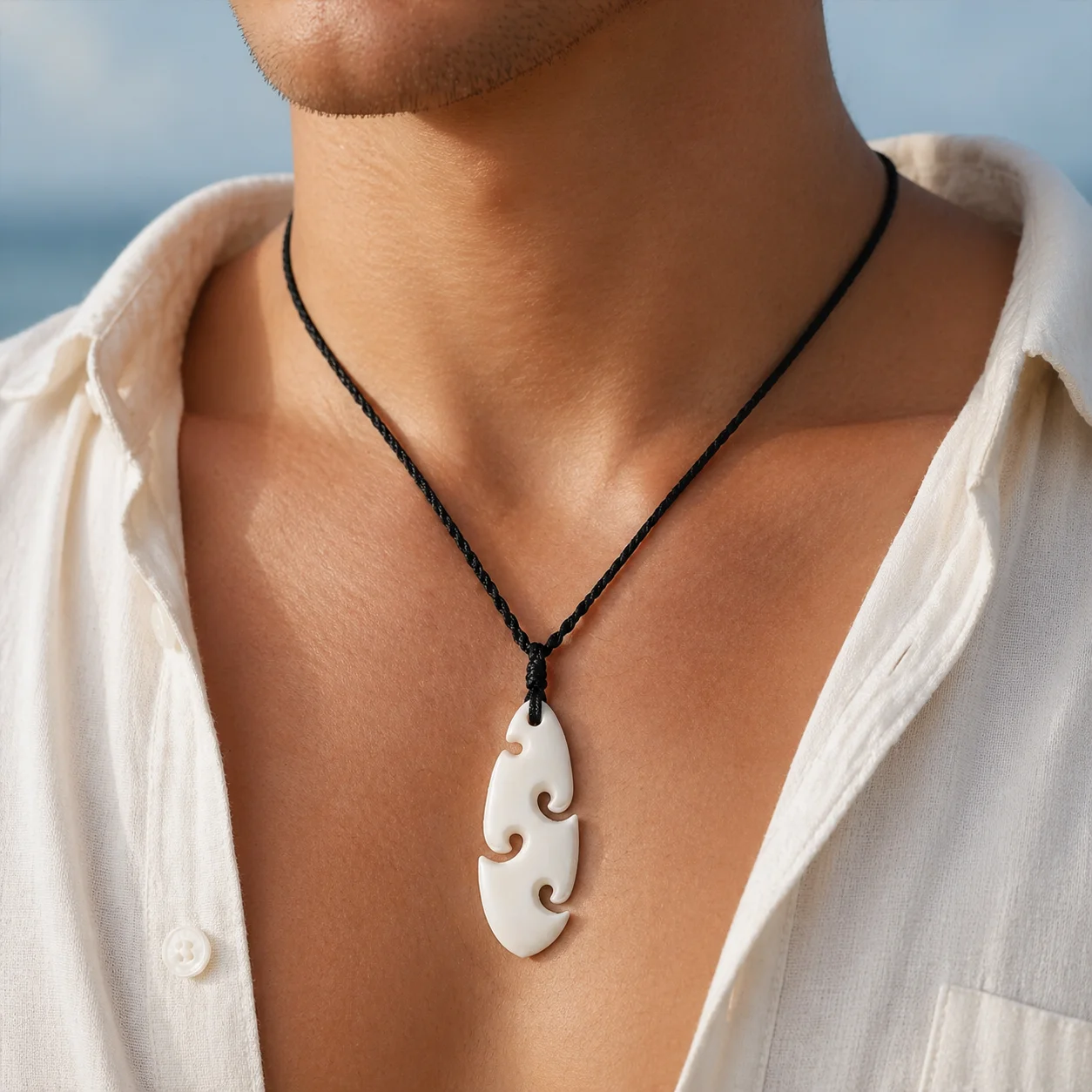 GX088  Hot Sale New Zealand Maori handmade jewelry men sea waves necklace women yak bone pendant necklaces of surfing