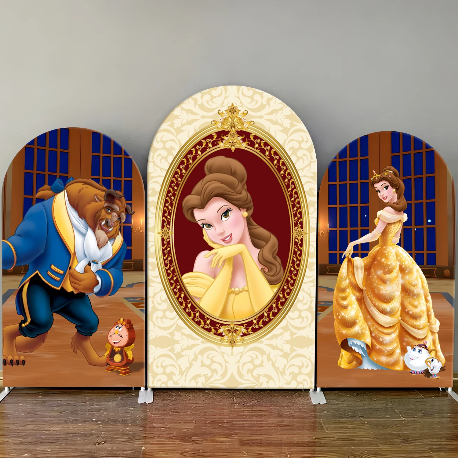 

Disney Princess Belle Arch Backdrop Cover Beauty and The Beast Kids Birthday Party Baby Girls Shower Photography Background