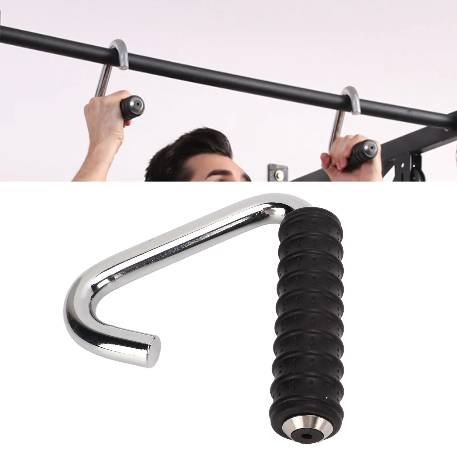 Heavy Duty Fitness Handle Grip Silver C Shaped Universal Rubber Wrapped Training Pull Bar for Gym Handle Fitness Equipment