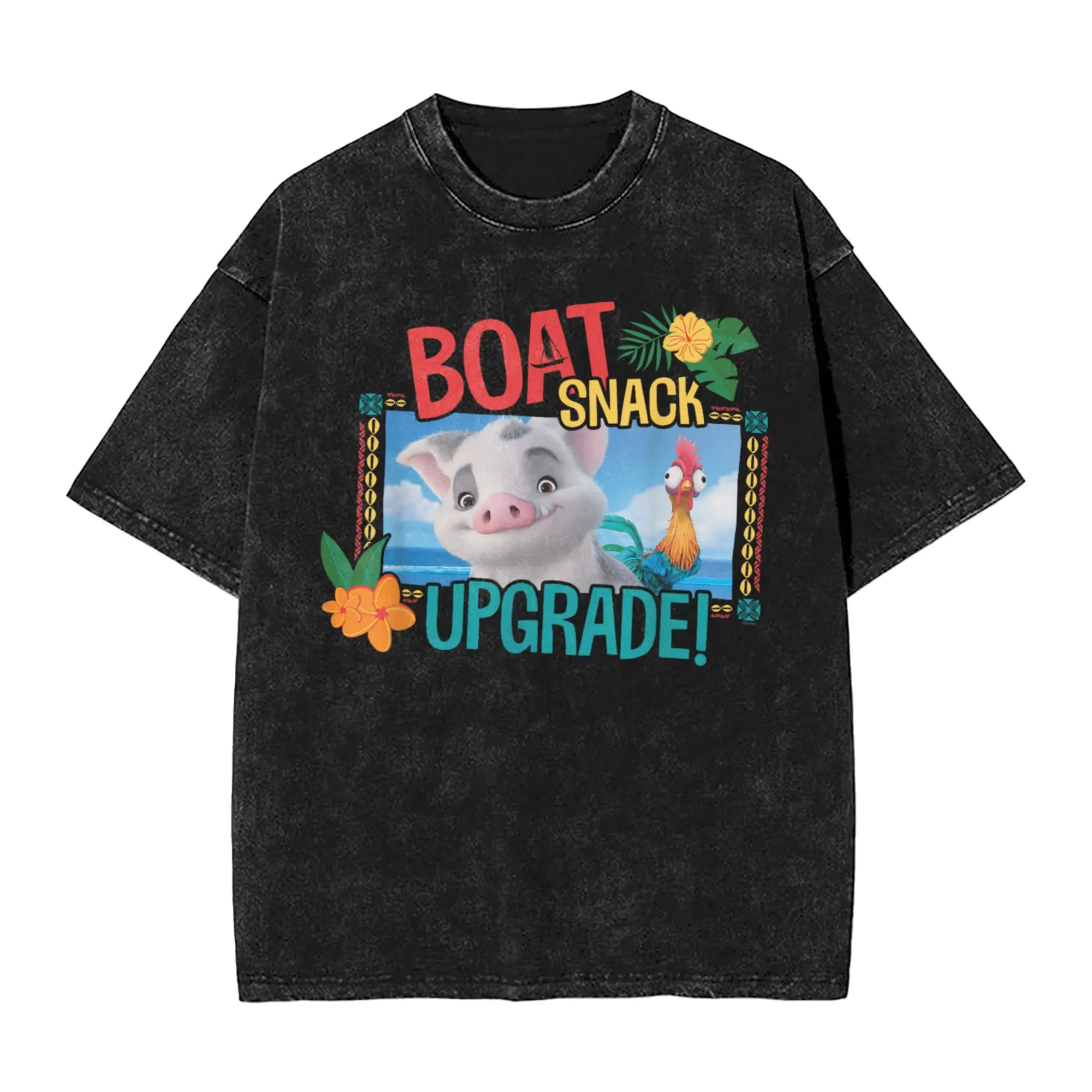 

Couple T Shirt Moana 2 Pua and Heihei Boat Snack Upgrade Funny Washed T-Shirts Leisure Summer Tee Shirt Cotton Clothing Gift