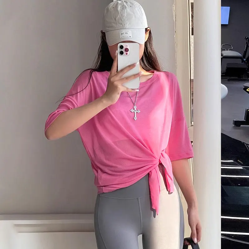 Women Loose Casual Long Sleeve T-shirts Sexy Side Slit Design Breathable Comfortable Running Leisure Exercise Pilates Sport Top
