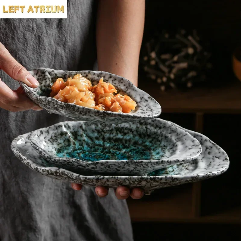 Japanese Restaurant Hotel Ceramic Tableware Sushi Sashimi Plate Cold Dish Plate Oyster Shell Dish Cuttle Fish Dish