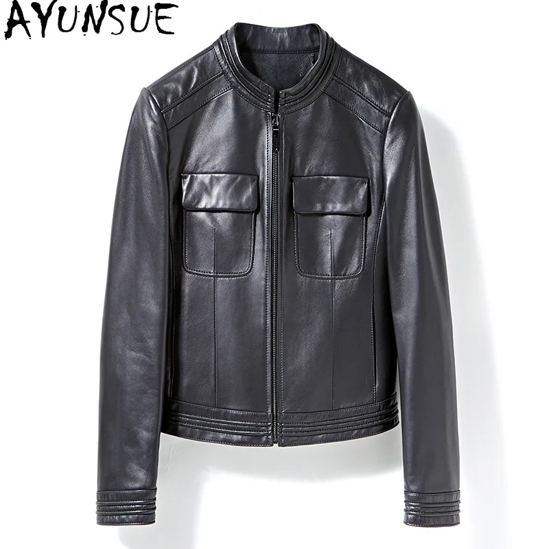 AYUNSUE 100% 양피 정품 가죽 자켓 여성용 2025 블랙 가죽 Motocycle 코트 봄 가을 옷 Jaqueta De Couro