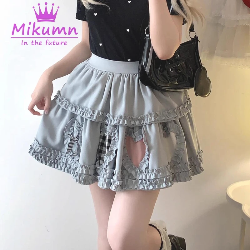 Mikautumn-Mini Saia Gótica Feminina Lolita Kawaii, Doce Amor Japonês Saia De Bolo Plissado, Meninas Harajuku Bonito Saias Curtas, Y2k