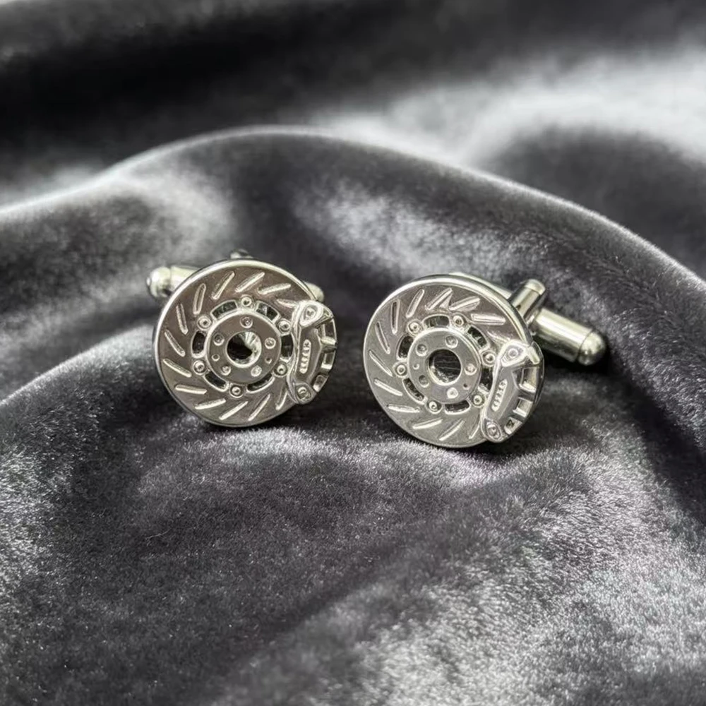 Car Themed Brass Cufflinks Wheel Brake Dis 3-Spoke & 4-Spoke Steering Wheel Copper Cuff Links for Men French Dress Shirt