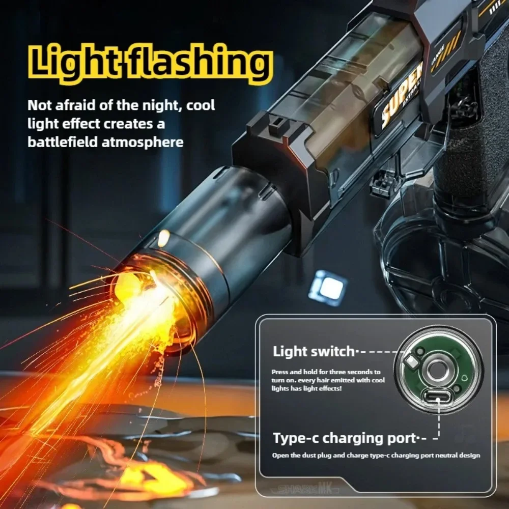 مسدس مياه كهربائي بسعة كبيرة على الشاطئ وحمام السباحة والصيف، مسدس مياه أوتوماتيكي باعث للضوء للأطفال الأولاد والبنات والكبار هدية