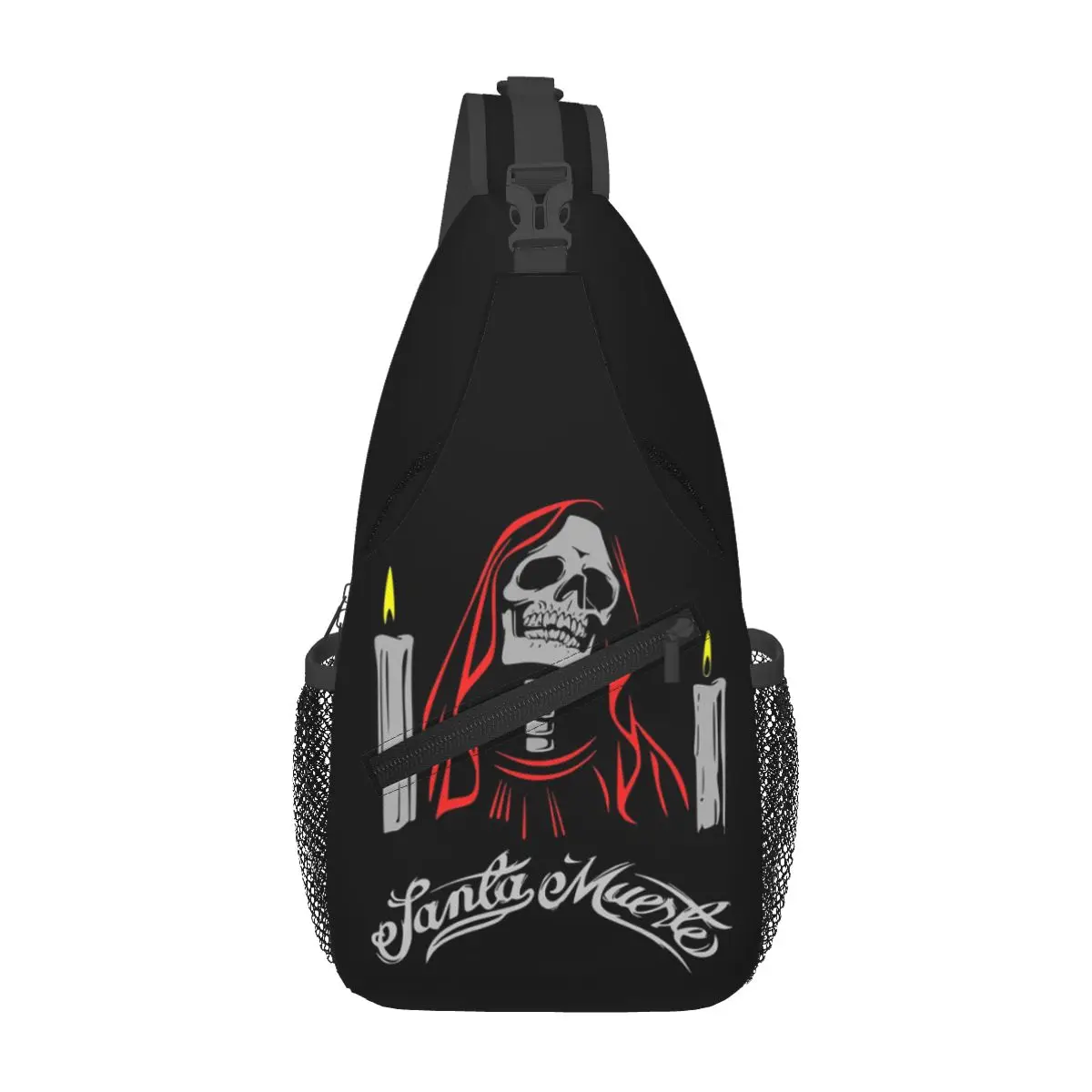 Santa Muerte Spanish Chest Bag Men Sling Crossbody Backpack Chest Bag Traveling Hiking Daypack Shoulder Bag