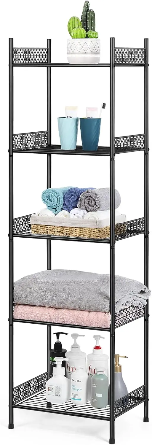

5-Tier Heavy Duty Wire Shelving Unit, Free Standing Towel Rack for Kitchen Bathroom Laundry Organization, Black