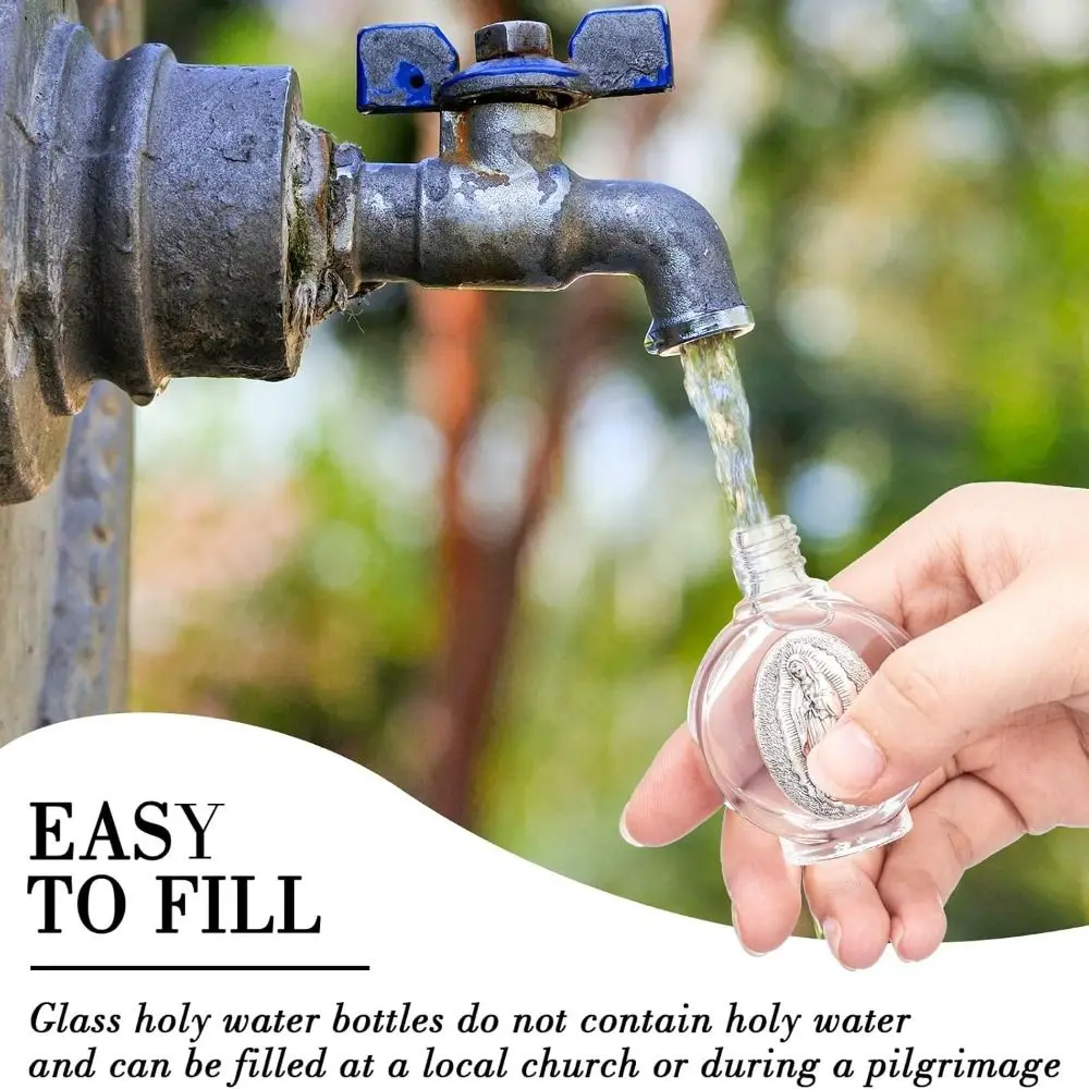 Botellas de agua bendita católicas de 0,5 Floz, experiencia de comunión, botella de agua bendita de vidrio en relieve plateado, San Miguel, el Arcángel