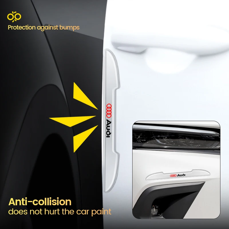 4Pcs Rubber Anti Collision Strip Car Door Rearview Mirror Protector Stickers For Audi sline A4 B7 B8 B9 A3 8P 8V 8L A5 A6 C6 C5