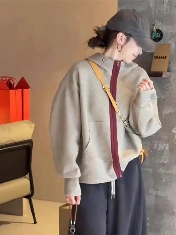 

Корейская уличная одежда больших размеров: свободная толстовка на молнии с капюшоном, весенне-осенний кардиган-топ