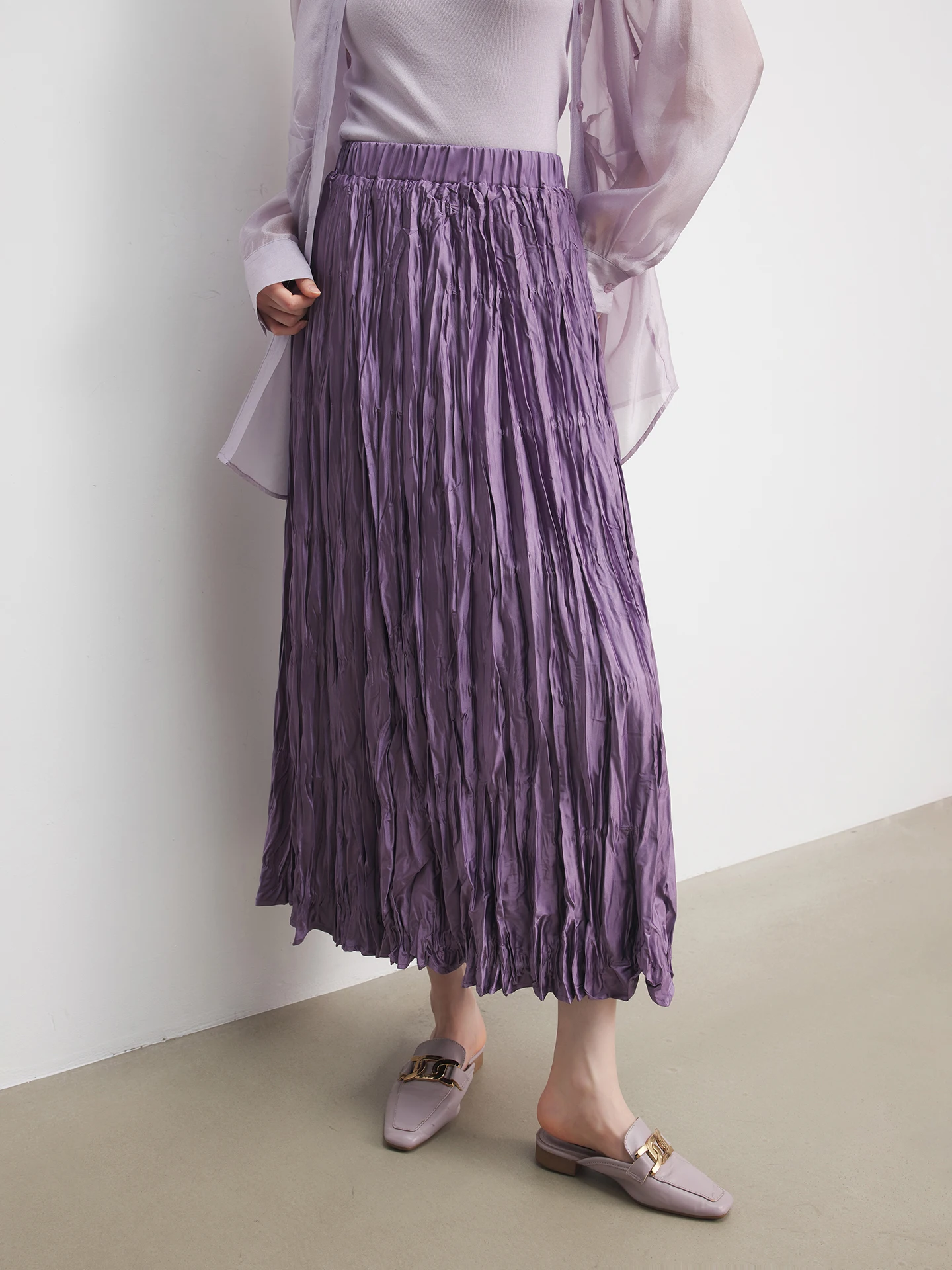 Annata High Waist A-Line Skirt Women's Summer New Folded Skirt Purple Half-length City Commuting Travel Casual Polyester Fiber