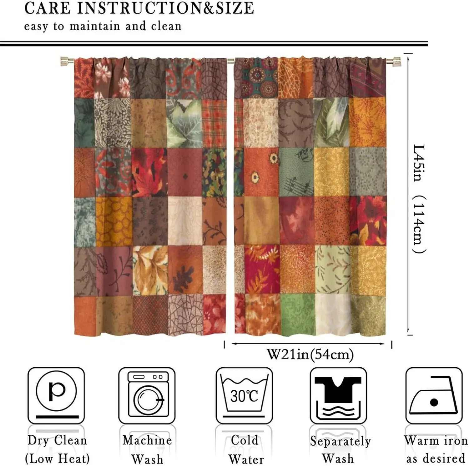Autumn Patchwork Curtain 2 Panels Color Block Maple Leaf Floral Plaid Print Farmhouse Vintage Style Bedroom Home Decor Curtains