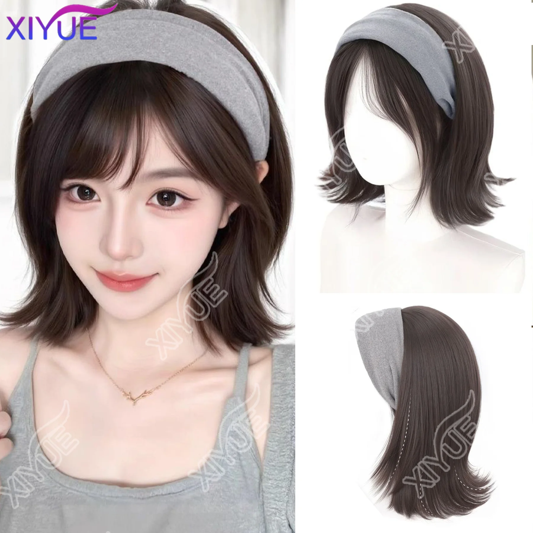 

XY synthetic Women Elegant Solid Casual Warm Hairbands Turban Bandana Fashion Hair Accessorie wig Headband wig half head cover