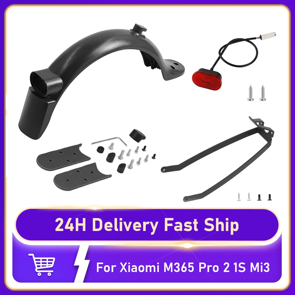 Rear Fender for Xiaomi M365 Pro 2 1S Mi3 Brake Taillight Support Set With Hook Lock Back Wing Taillight Electric Scooter Parts