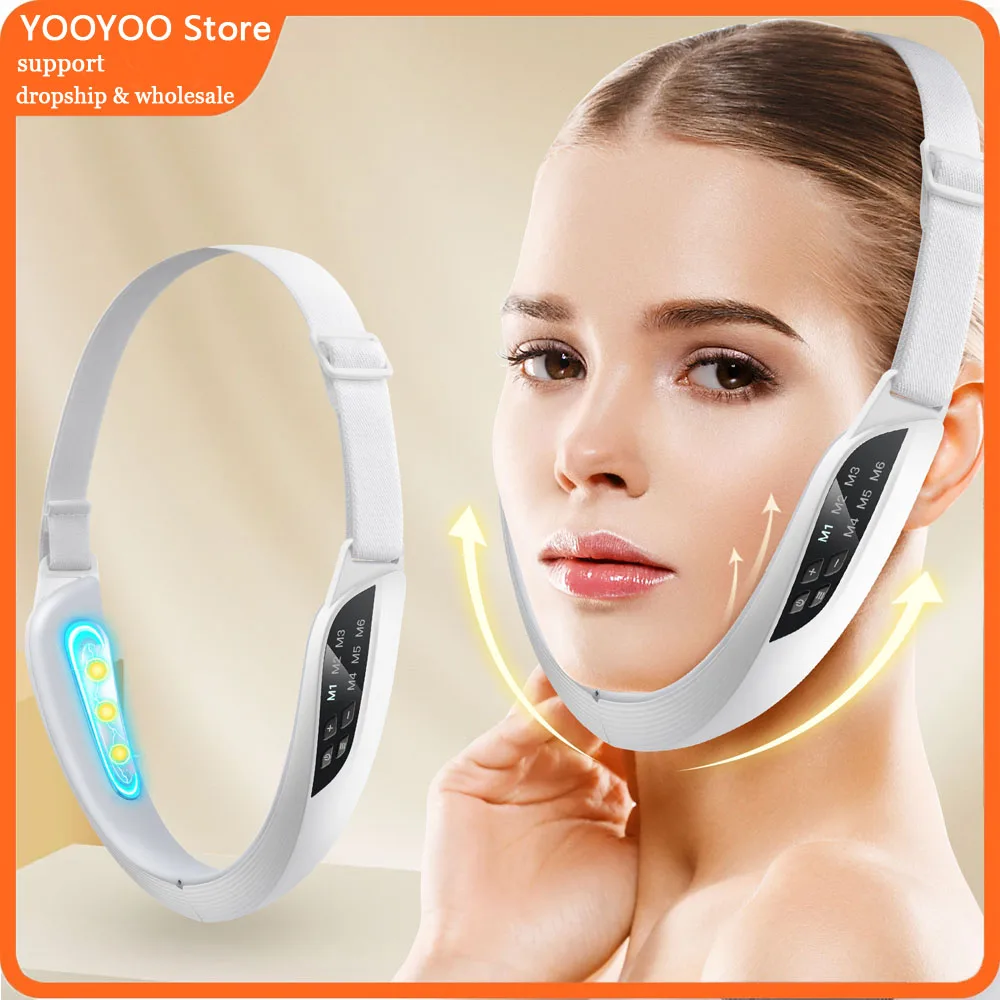 جهاز تجميل كهربائي لشد الوجه على شكل حرف V 6 أوضاع 8 تروس EMS مايكرو الحالي لشد الوجه مدلك الذقن المزدوجة يقلل العناية بالبشرة