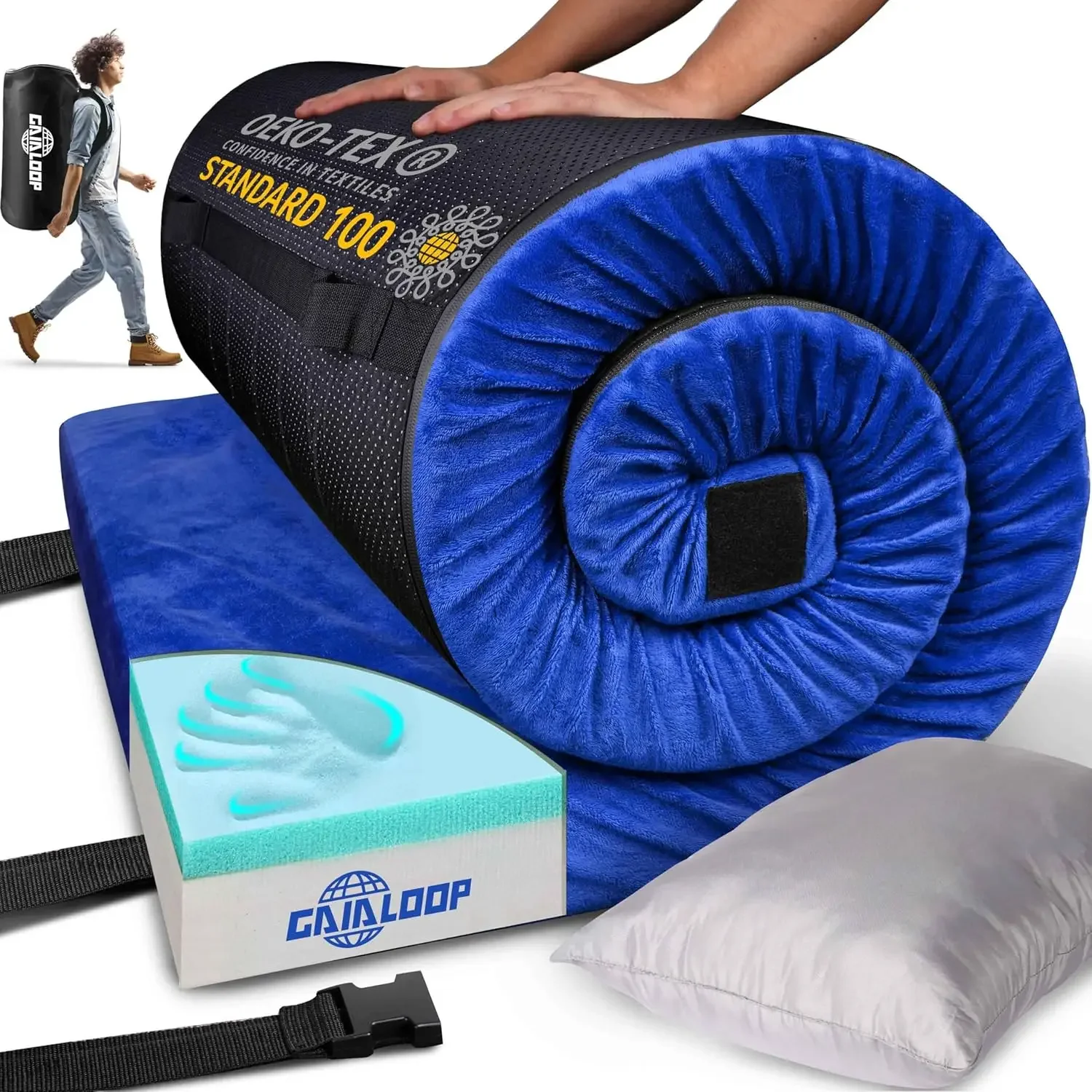 Thick Memory Foam Camping Pad Futon Mattress Full, Portable Floor Sleeping Mat Sleepover Guest Bed Roll Up Mattress for I