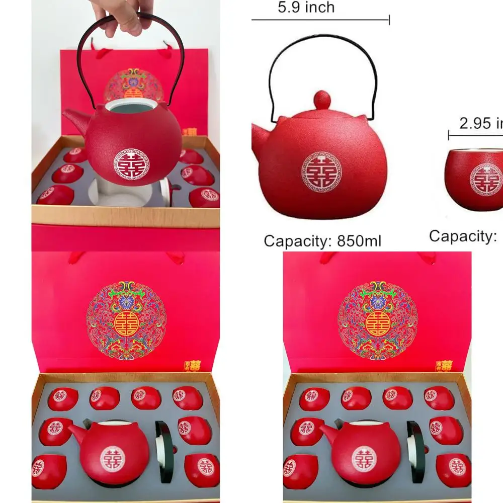 

Traditional Ceramic Double Happiness Tea Set for Engagements, Bridal Showers, and Couples' Gifts
