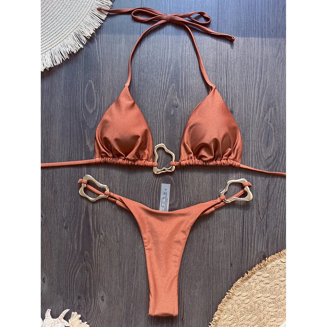 Glänzender Metallring Neckholder Mini-Tanga-Bikini Damen-Badeanzug Zweiteiliges Bikini-Set Badebekleidung Badeanzug Schwimmanzug V6438 – Detail 23