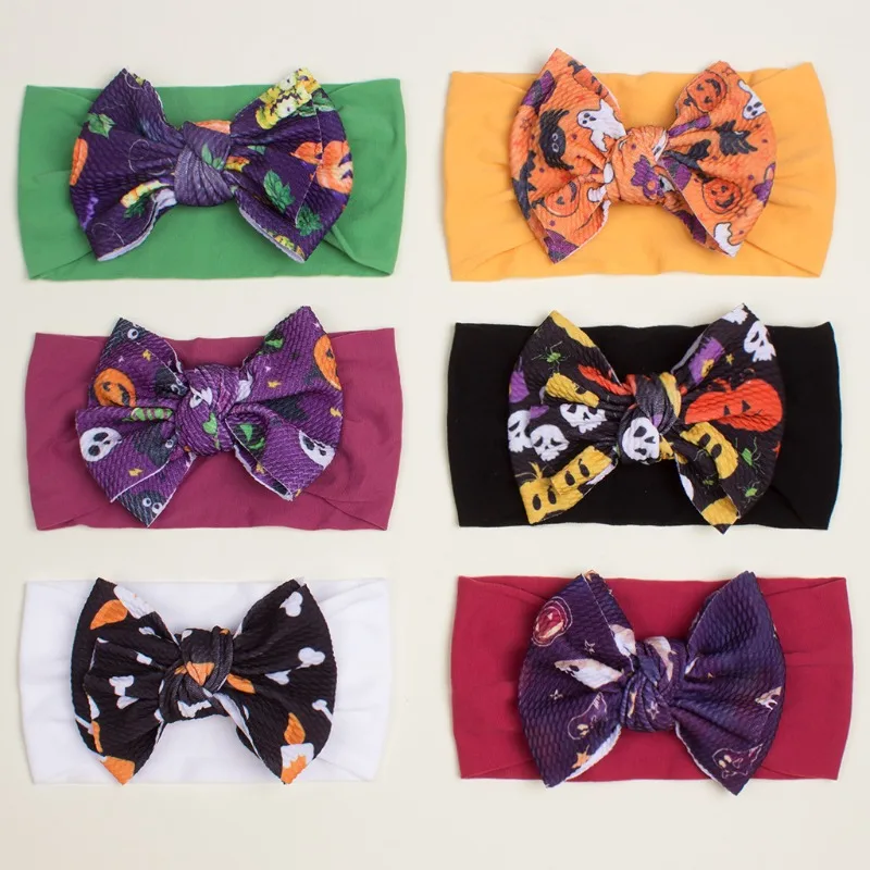 ที่คาดผมโบว์ฮาโลวีน ไนลอนยืดหยุ่น นุ่ม ผูกปม ที่คาดผมเด็กผู้หญิง ของตกแต่งงานปาร์ตี้ฮาโลวีน เครื่องประดับผม ที่คาดผมเด็กเล็ก