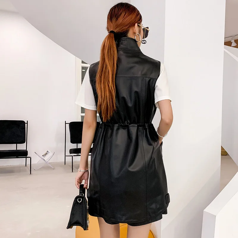 100% couche supérieure en peau de mouton gilet femme noir en cuir véritable veste sans manches nouveau dans gilet automne vêtements 2025 femmes veste femme