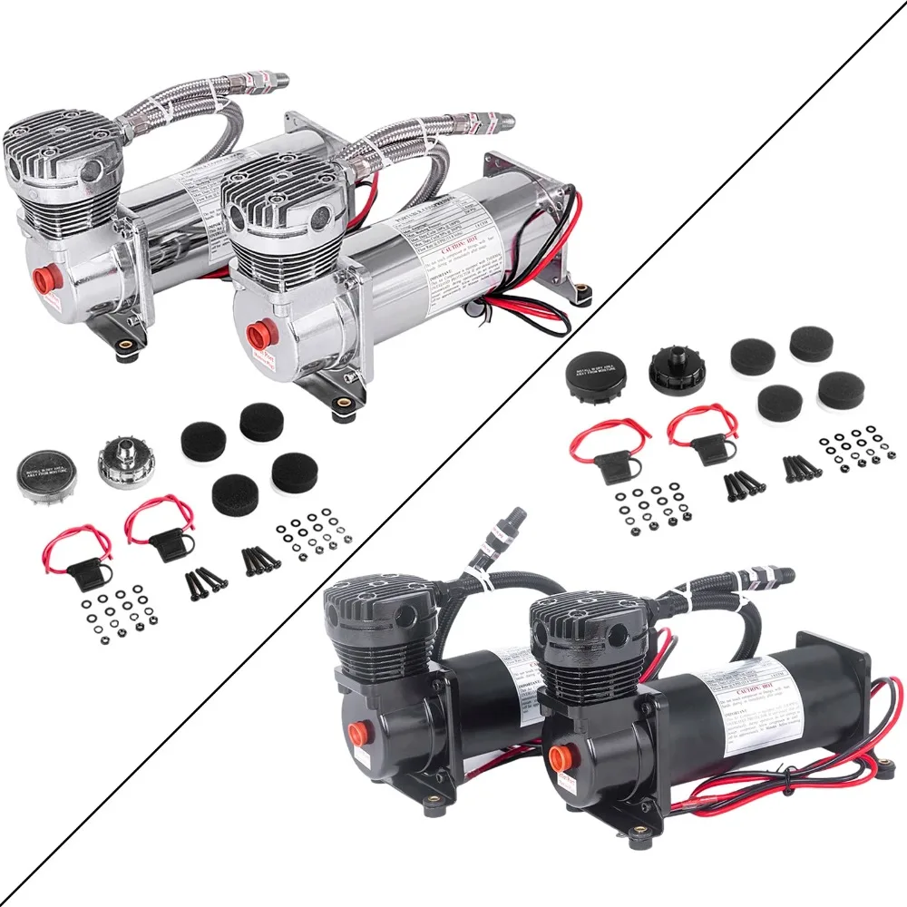 Hot Selling 2 Pcs Black/Silver High Quality 12V air Pump 200PSI air Suspension Compressor Kits 1/4NPT or 3/8NPT Plus Accessories