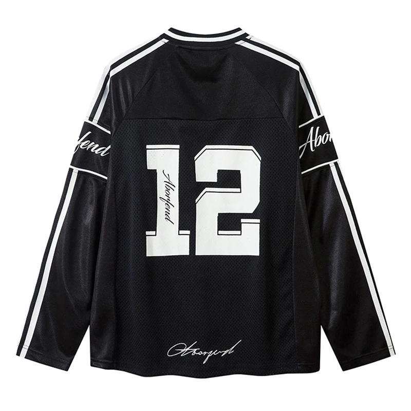 Hip Hop Sports Sweatshirt Streetwear Retro Letter Print Mesh Jersey Harajuku Hoodies Loose Hip Hop Oversize Cotton Hoodie Tops