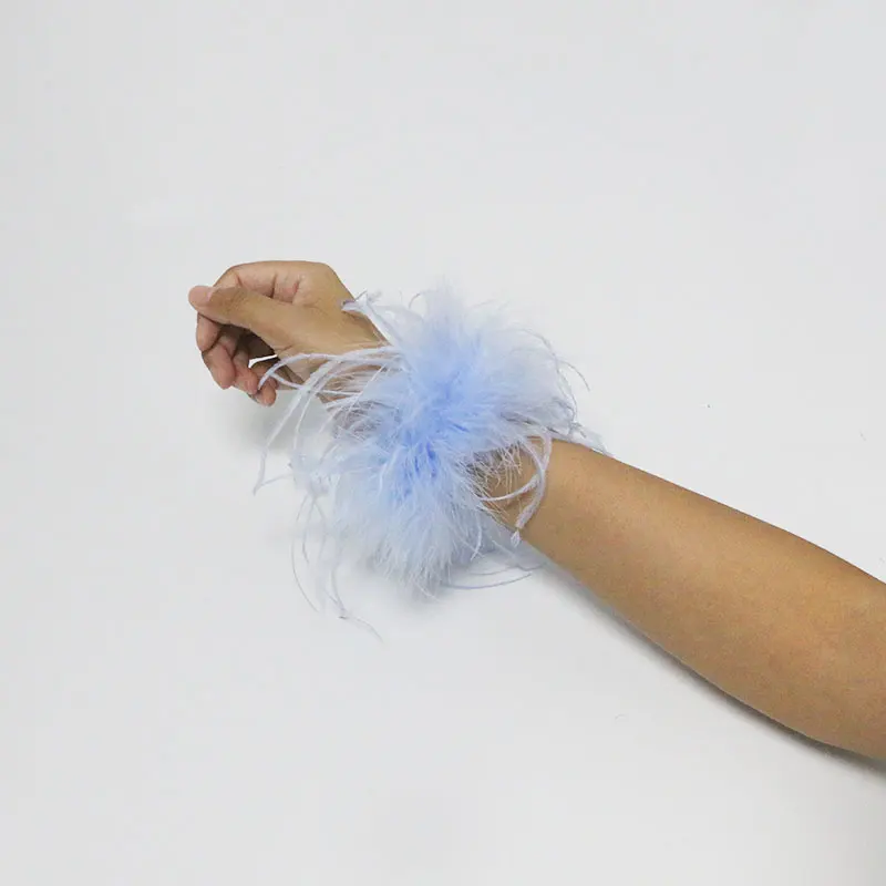 Real Fur Ostrich Feather Cuffs Bracelets For Women Solid Color Fur Sleeve Cuff Bangle Hair Accessories Anklet Bracelet Fur Cuffs