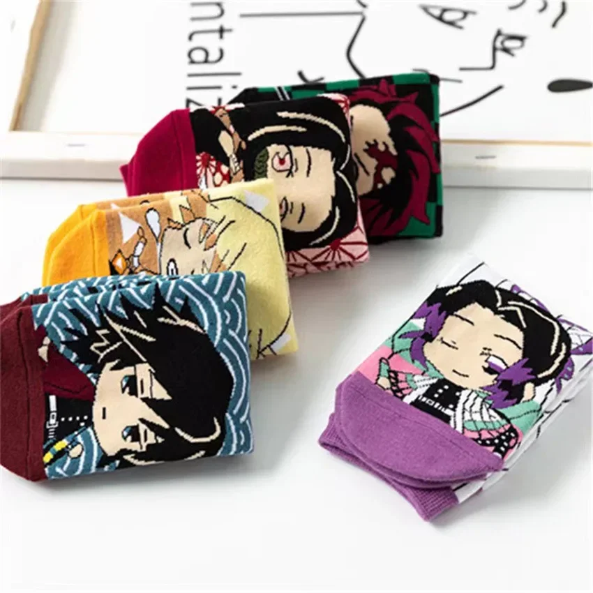 Demon Slayer Cartoon Anime Cotton Socks Kimetsu No Yaiba Zenitsu Nezuko Tanjirou Inosuke Shinobu Cute Boat Socks Birthday Gifts