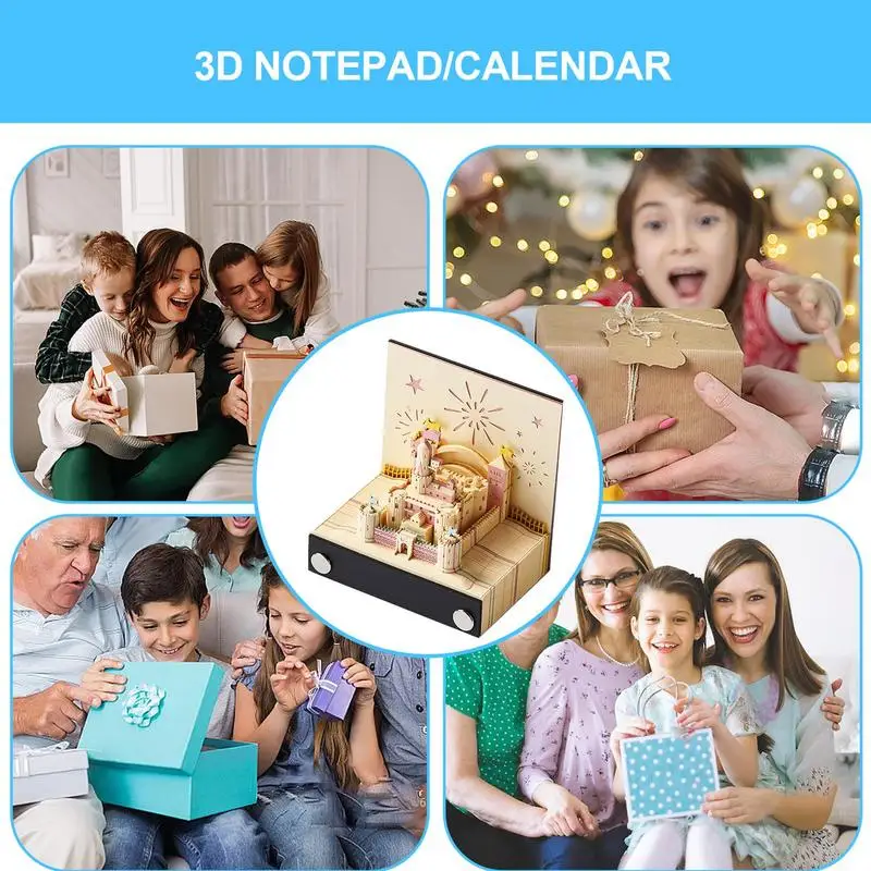 Sticky Note Calendar 3D Aesthetic Castle Sticky Notes Hand Torn Paper Sculpture Artwork Calendar Acrylic Case For Thanksgiving