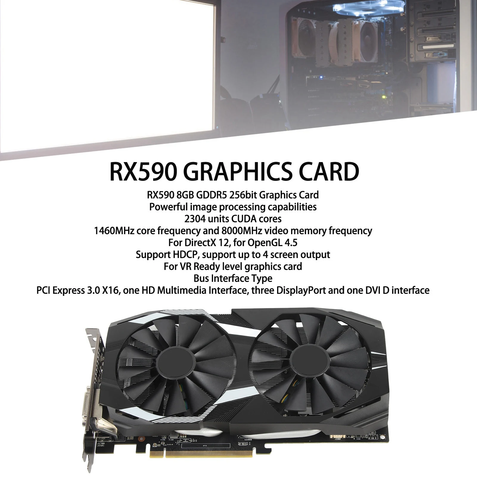 RX590 Graphics Card 8GB GDDR5 256bit Quiet Fast Heat Dissipation Game Graphics Card for Desktop Computer