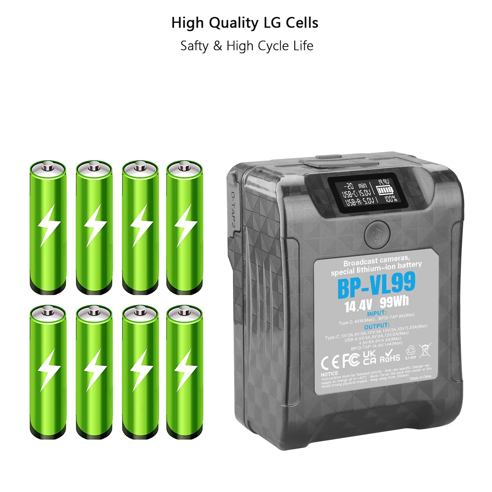 Mini V Mount Battery 50Wh/99Wh V Lock Battery with 65W PD Port OLED Display for Video Camera SmallRig BMPCC 4k 6k