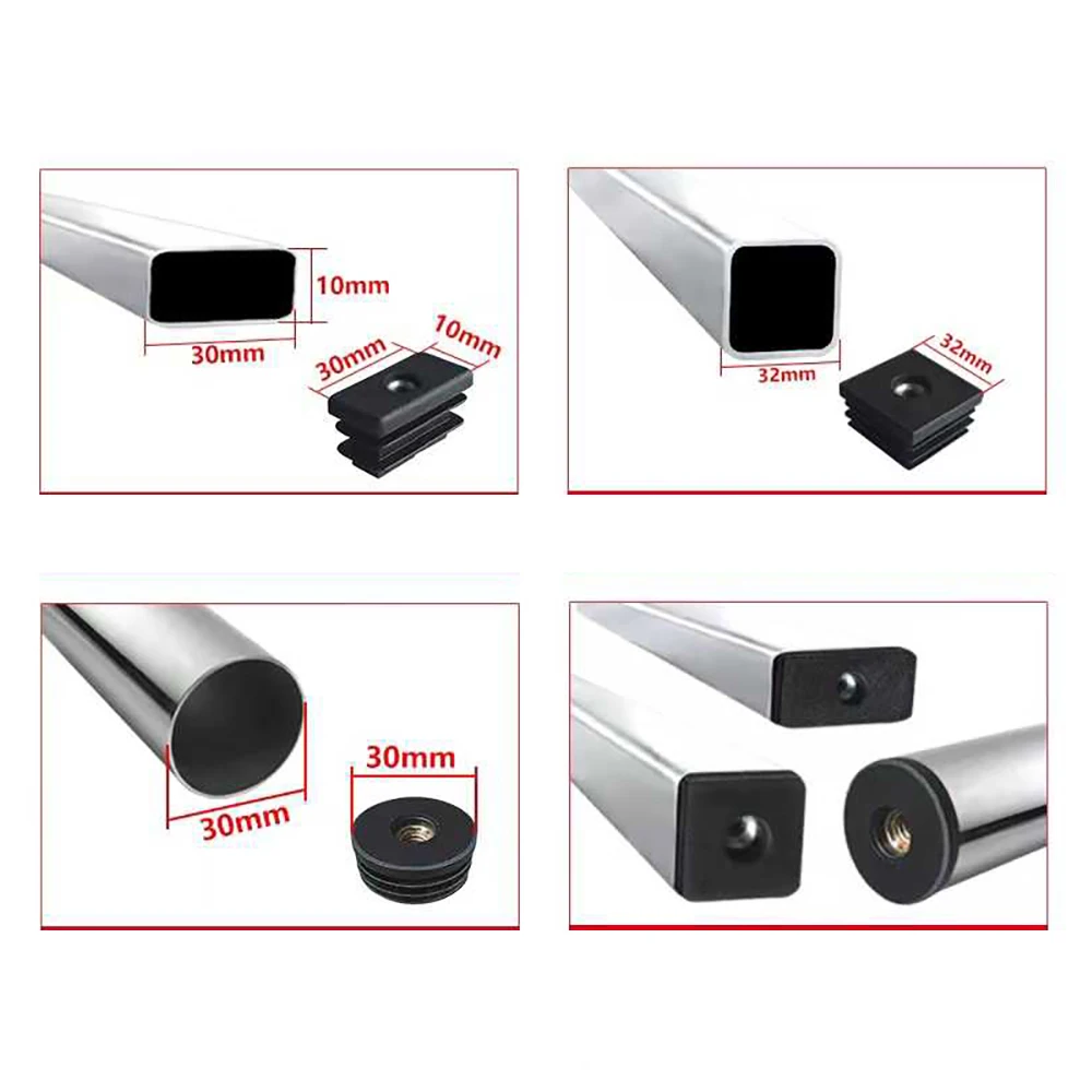 M6 M8 M10 Plastic Round/Square Pipe Plugs With Nut Hole Blanking End Inserts Caps Pipe Cover Furniture Leg Feet Tube Plug image 2