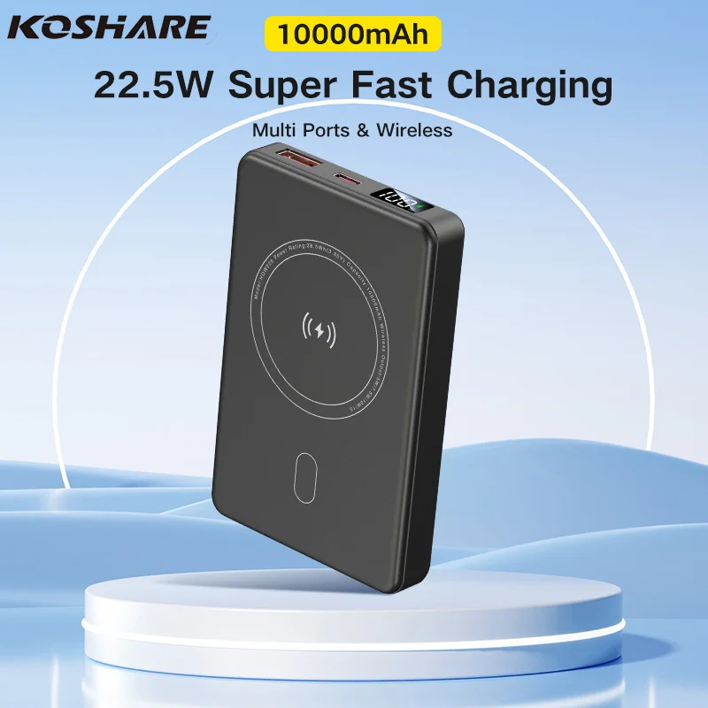 

KOSHAREOutdoor Mini Magnetic Wireless Power Bank Lithium-Ion Charger with LED Charge Indicator Portable Cell Phone Charging Bank