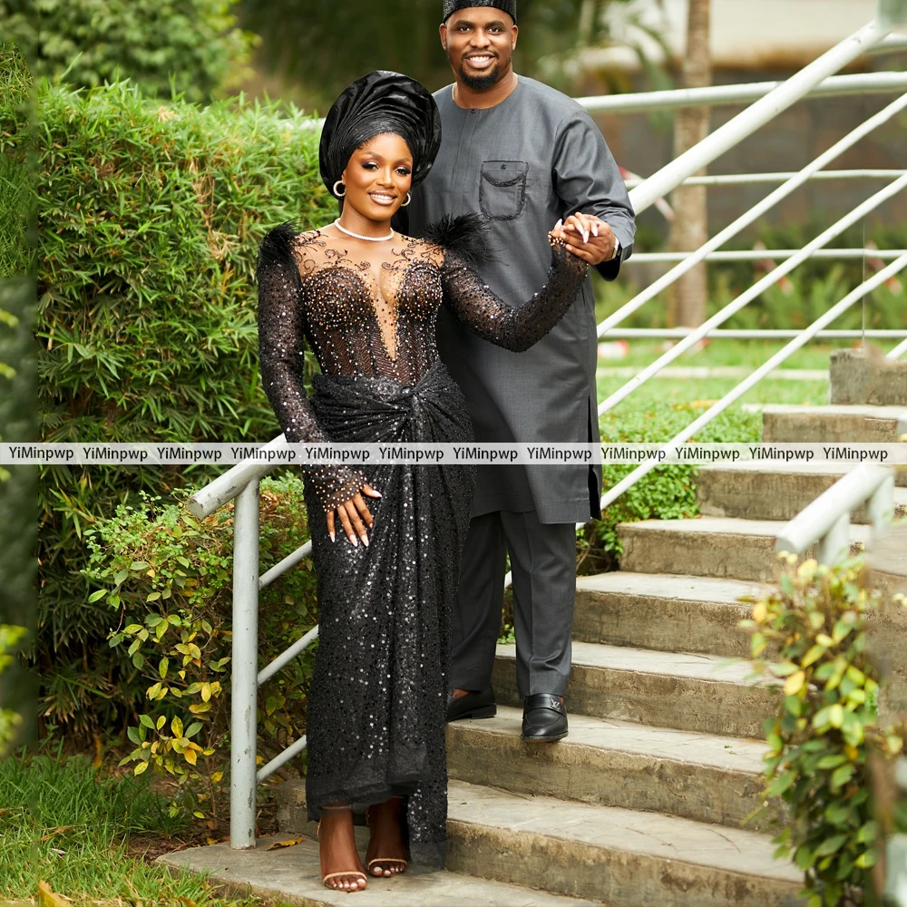 Luksusowe Sukienki na Bal Maturalny Dekolt O-Neck Z Koralikami Syreni Krój Długość do Kostek Gorset Suknie Wieczorowe Sukienki na Formalne Okazje Długi Rękaw Szyte na Miarę