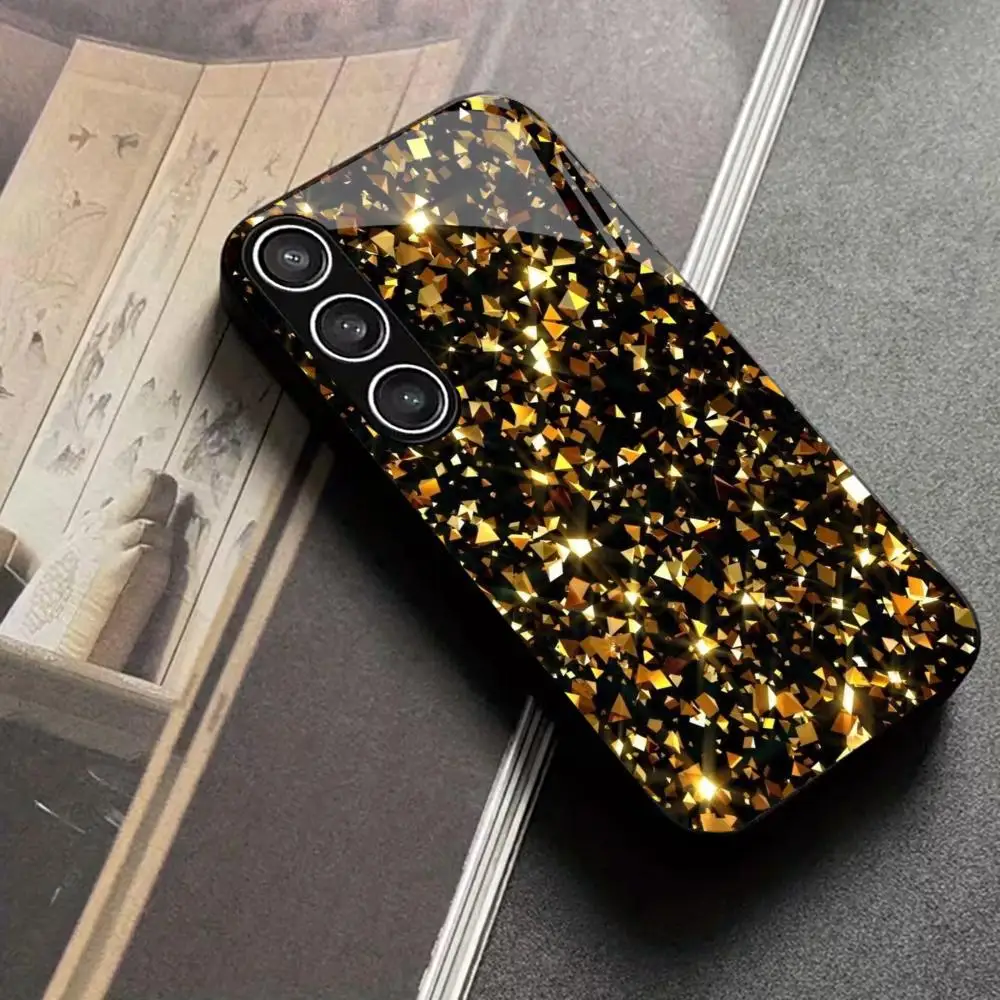 Gold Rain Exquisite PhoneCase Glass PhoneCase for Samsung Galaxy S26 S25 S24 S23 S22 S21 FE,Ultra,Plus scratch proof Smooth
