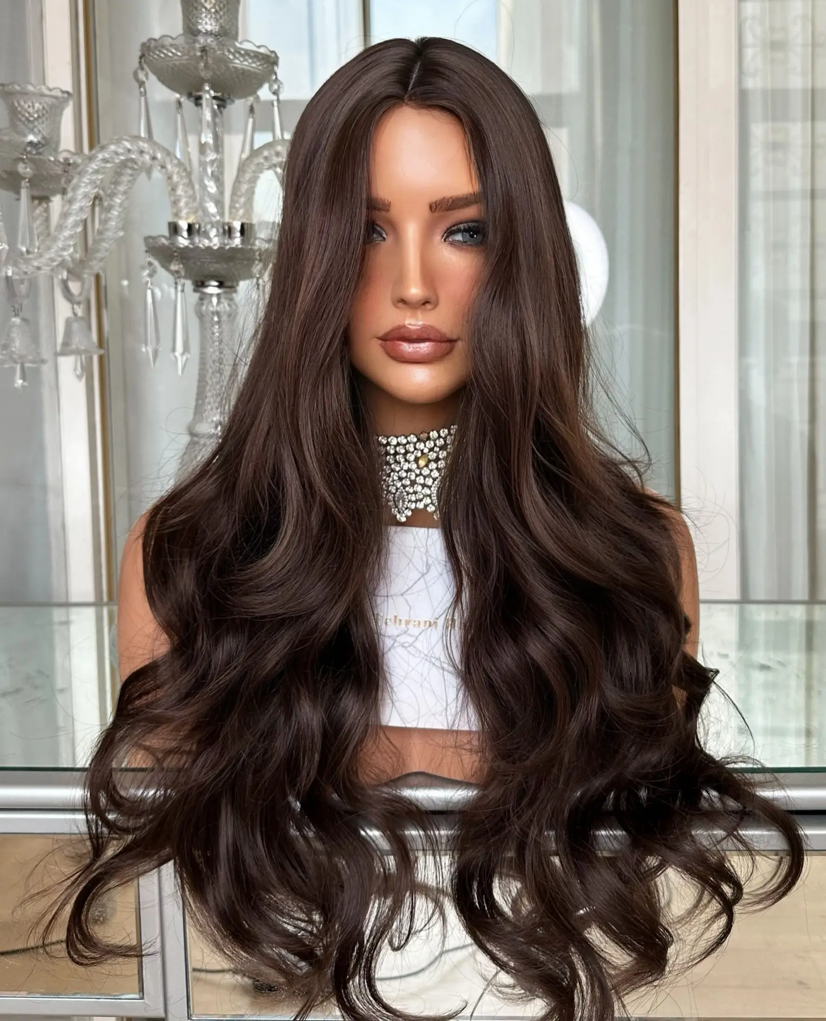 24 inches Dark Chocolate Brown Synthetic Lace Top Wigs Beginner Friendly Balayage Heat Resistant Fiber Wigs On Clearance Sale