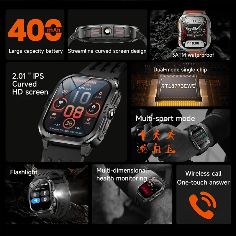 ألعاب القوى الرياضية في الهواء الطلق LED Men Smartwatch Men Bluetooth Call Smartwatch MultiSports Mode Health Monitor 3ATM Smart Watch Man (باللغة الإنجليزية)