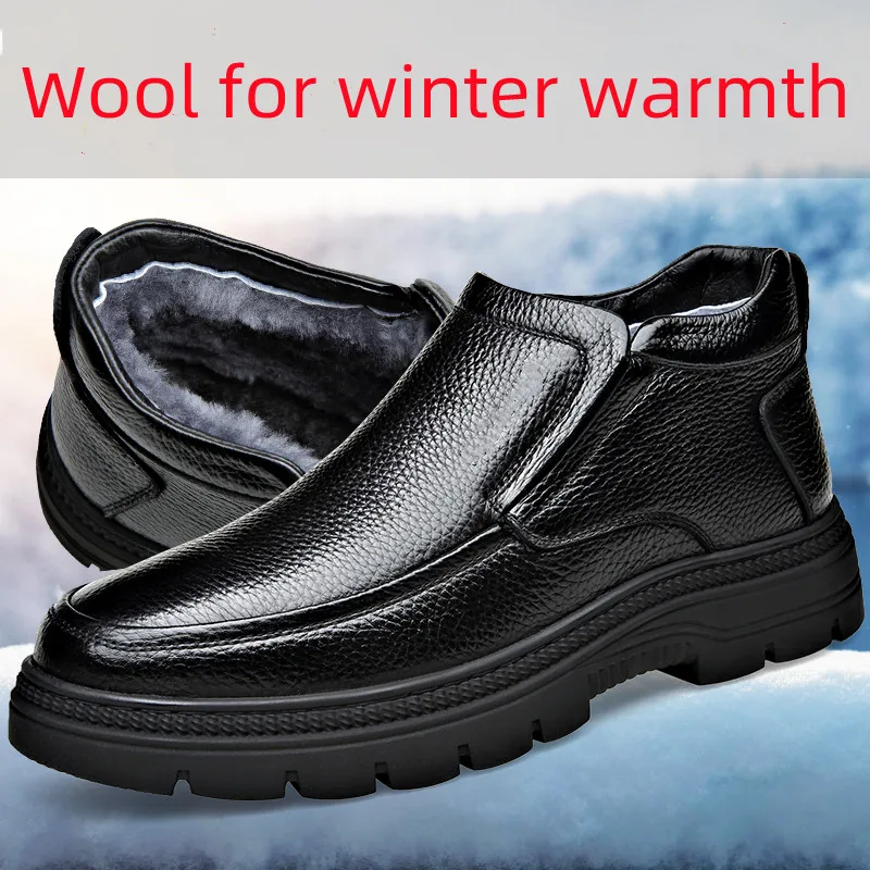 Winter genuine leather Men boots keep warm wool ankle boots for men snow boots dress shoes men casual shoes out door martin boot