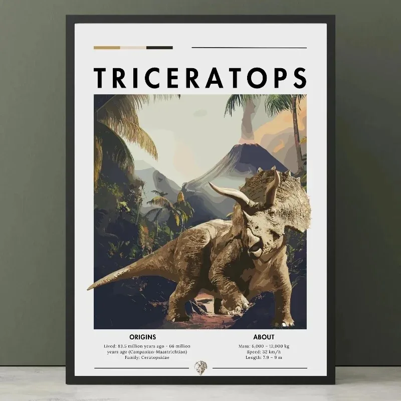 Jurassic Dinosaur Canvas Print Prehistoric Dino Species Chart Poster Educational Illustration Kids Boys Bedroom Playroom Nursery