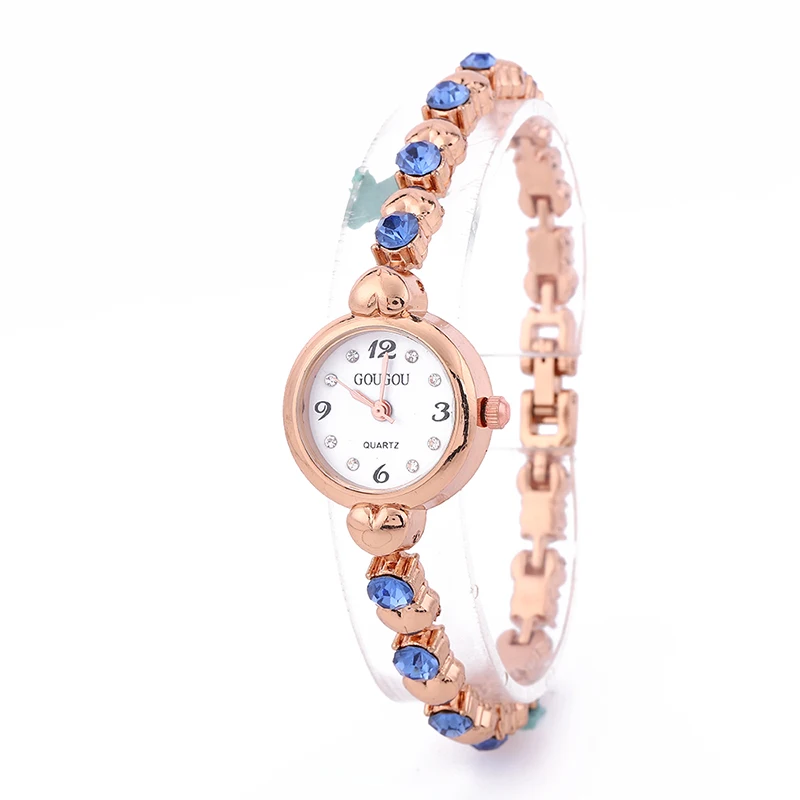 Cross border hot selling fine steel strip alloy bracelet watch glass colored diamond gold small dial inlaid with diamond digital