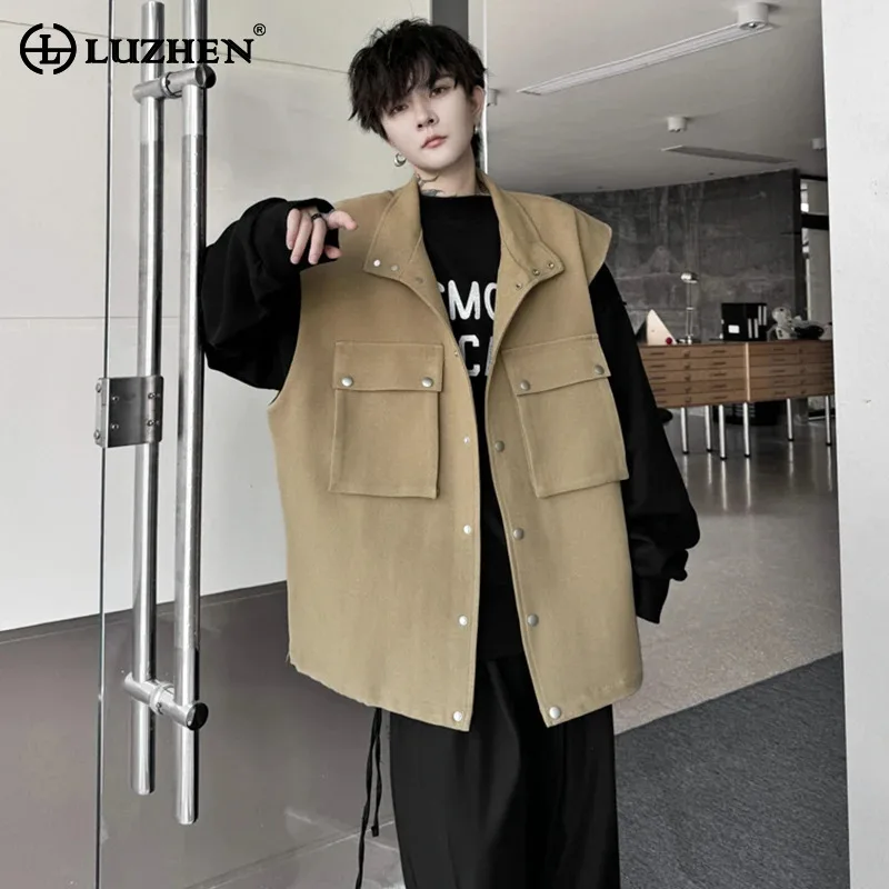 

LUZHEN 2024 Niche Design Fashion New Sleeveless Vests Stylish Korean Streetwear High Quality Clothing Men's Waistcoat LZ4721