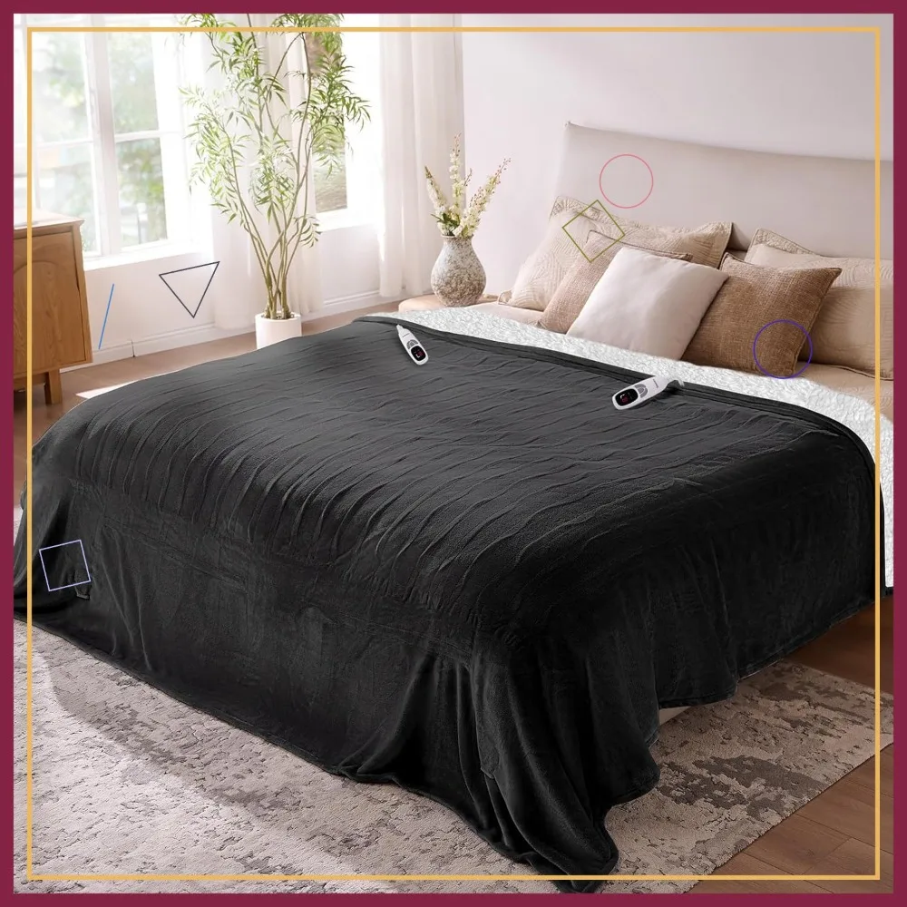 

Soft Heating Electric Blanket, Dual Control & 9 Heat Levels, 10H Timer, Fast Heating Throw, Machine Washable Gift for Mom Dad