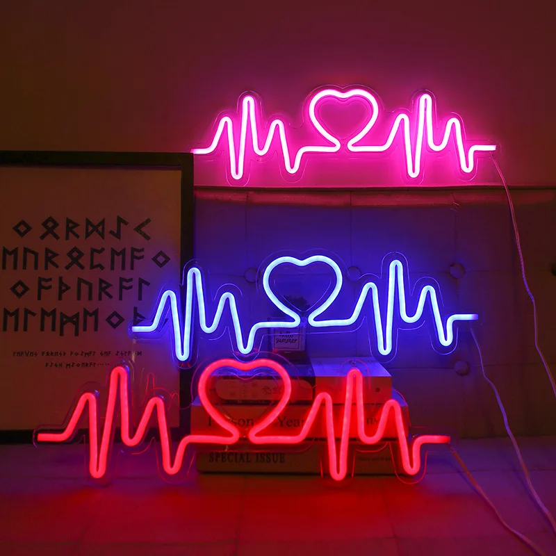 Heartbeat Neon Sign Light LED Love Logo Lamp wedding Lighing Backplane Confession Christmas Decor Background Wall USB Powered