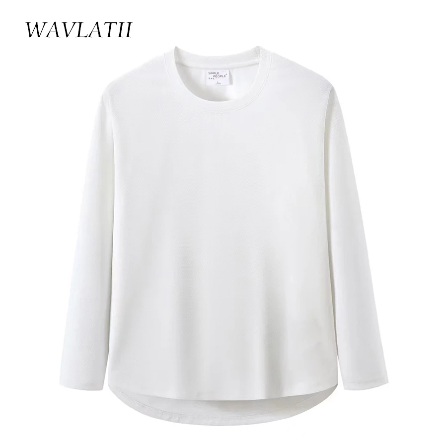 WAVLATII New Women Korean Casual Style Tops Female White Oversized Long Sleeve T shirt for Spring Autumn Lady Solid Tees WLT2309