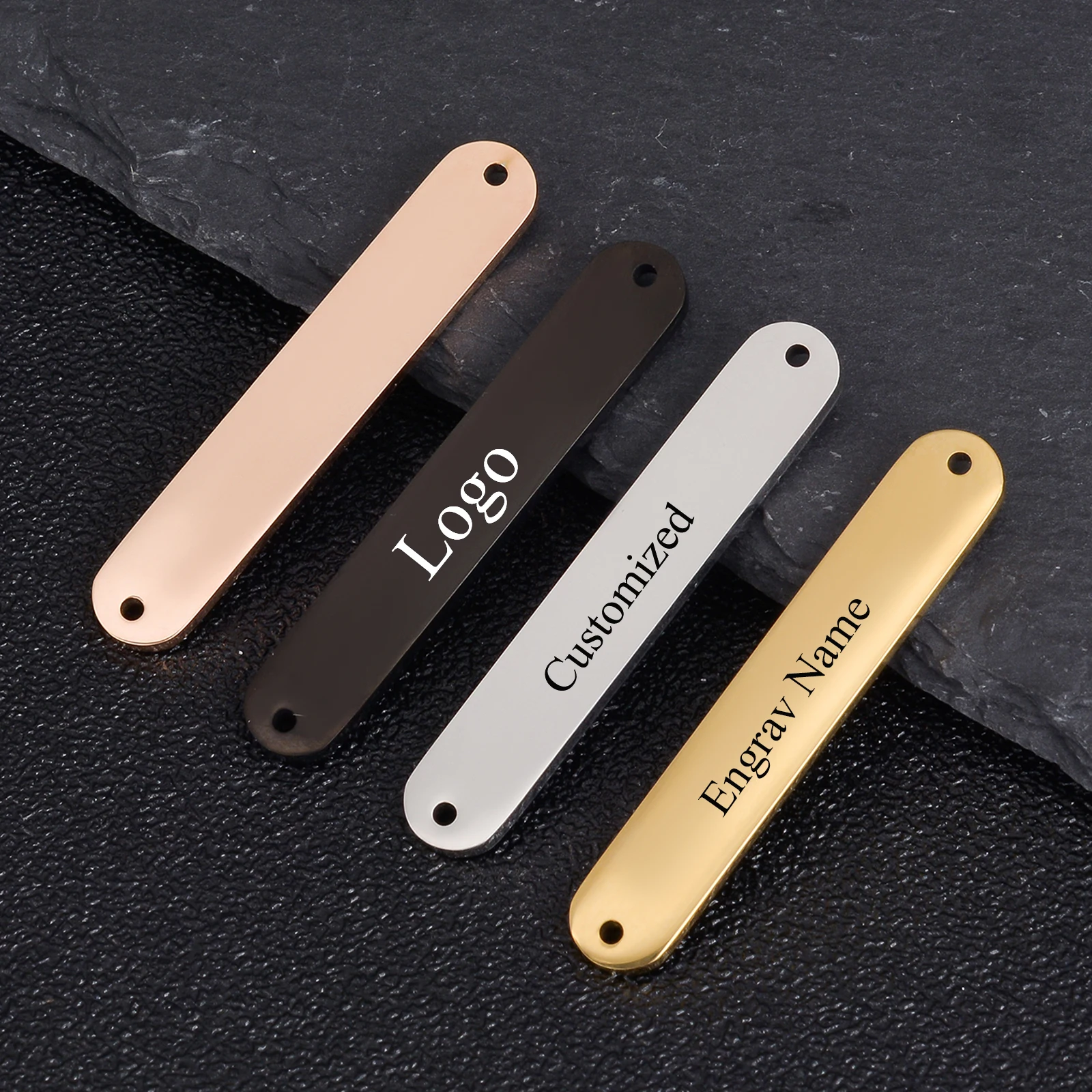5Pcs Laser Custom Name Logo Date Text Rectangle Charms Stainless Steel Customized Pendants For DIY Necklace Bracelets Making